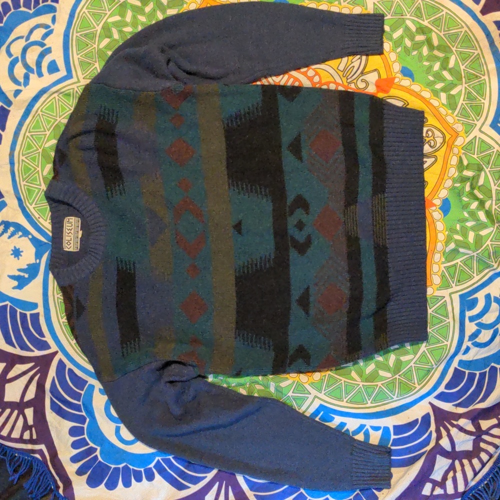 Coliseum | Navy Blue Aztec Crew Neck Sweater